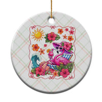 Funny Flamingo Tropical Floral Summer Vacation Graphic Ceramic Ornament