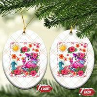 Funny Flamingo Tropical Floral Summer Vacation Graphic Ceramic Ornament