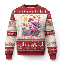 Funny Flamingo Tropical Floral Summer Vacation Graphic Ugly Christmas Sweater