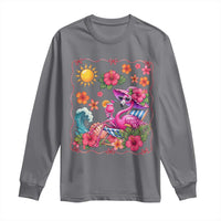 Funny Flamingo Tropical Floral Summer Vacation Graphic Long Sleeve Shirt