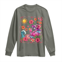 Funny Flamingo Tropical Floral Summer Vacation Graphic Long Sleeve Shirt