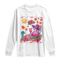 Funny Flamingo Tropical Floral Summer Vacation Graphic Long Sleeve Shirt