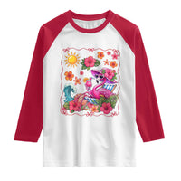 Funny Flamingo Tropical Floral Summer Vacation Graphic Raglan Shirt