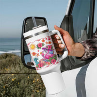 Funny Flamingo Tropical Floral Summer Vacation Graphic Tumbler With Handle