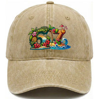Tropical Beach Six Seven Washed Cotton Baseball Cap Summer Island Vacation Graphic