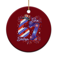 Patriotic Six Seven Ceramic Ornament Red White And Blue Fireworks Graphic