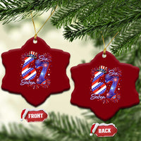 Patriotic Six Seven Ceramic Ornament Red White And Blue Fireworks Graphic