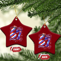 Patriotic Six Seven Ceramic Ornament Red White And Blue Fireworks Graphic