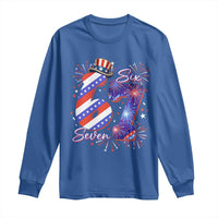 Patriotic Six Seven Long Sleeve Shirt Red White And Blue Fireworks Graphic