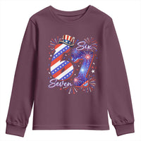 Patriotic Six Seven Youth Sweatshirt Red White And Blue Fireworks Graphic