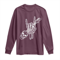 Rock N Roll Long Sleeve Shirt Skeleton Hand Playing Guitar Heavy Metal Music - Wonder Print Shop