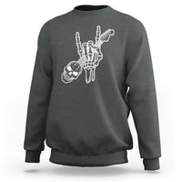 Rock N Roll Sweatshirt Skeleton Hand Playing Guitar Heavy Metal Music - Wonder Print Shop