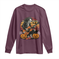 Halloween Rock Long Sleeve Shirt Skeleton Playing Guitar Rock And Roll - Wonder Print Shop