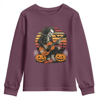Halloween Rock Youth Sweatshirt Skeleton Playing Guitar Rock And Roll - Wonder Print Shop