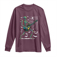 Halloween Rock And Roll Long Sleeve Shirt Skeleton Playing Guitar - Wonder Print Shop