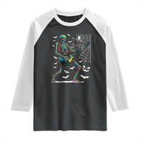 Halloween Rock And Roll Raglan Shirt Skeleton Playing Guitar - Wonder Print Shop