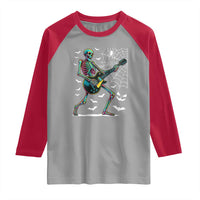 Halloween Rock And Roll Raglan Shirt Skeleton Playing Guitar - Wonder Print Shop