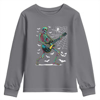 Halloween Rock And Roll Youth Sweatshirt Skeleton Playing Guitar - Wonder Print Shop