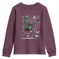Halloween Rock And Roll Youth Sweatshirt Skeleton Playing Guitar - Wonder Print Shop