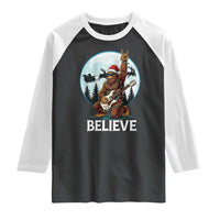 Christmas Bigfoot Raglan Shirt Believe Funny Santa Rock N Roll - Wonder Print Shop