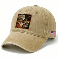 Funny Rock And Roll Washed Cotton Baseball Cap Cat Playing Electric Guitar Music Lover