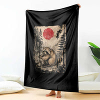 Vintage Japanese Ukiyoe Raccoon Throw Blanket Seattle Short Spine Trash Panda
