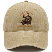 Abraham Lincoln Lifes Better With Beer Washed Cotton Baseball Cap Funny American President Beer Lover