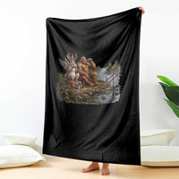 Funny Wolpertinger Bigfoot Fishing Throw Blanket Beer Drinking Cryptid Fisherman Gift