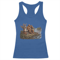 Funny Wolpertinger Bigfoot Fishing Racerback Tank Top Beer Drinking Cryptid Fisherman Gift