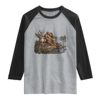 Funny Wolpertinger Bigfoot Fishing Raglan Shirt Beer Drinking Cryptid Fisherman Gift
