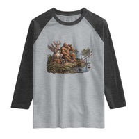 Funny Wolpertinger Bigfoot Fishing Raglan Shirt Beer Drinking Cryptid Fisherman Gift