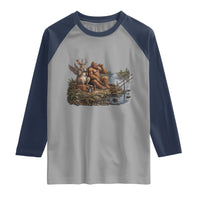 Funny Wolpertinger Bigfoot Fishing Raglan Shirt Beer Drinking Cryptid Fisherman Gift