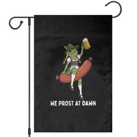 Funny Oktoberfest Frog Garden Flag We Prost At Dawn Dirndl Sausage Beer Lover