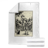 Funny Medieval Knight Boop Black Cat Throw Blanket Renaissance Fantasy Cat Lover