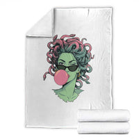 Winking Medusa In Sunglasses Blowing Bubble Gum Throw Blanket Funny Greek Mythology Pop Art