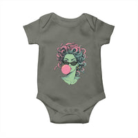 Winking Medusa In Sunglasses Blowing Bubble Gum Baby Onesie Funny Greek Mythology Pop Art