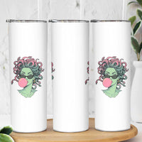 Winking Medusa In Sunglasses Blowing Bubble Gum Skinny Tumbler Funny Greek Mythology Pop Art