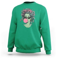 Winking Medusa In Sunglasses Blowing Bubble Gum Sweatshirt Funny Greek Mythology Pop Art