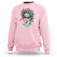 Winking Medusa In Sunglasses Blowing Bubble Gum Sweatshirt Funny Greek Mythology Pop Art