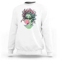 Winking Medusa In Sunglasses Blowing Bubble Gum Sweatshirt Funny Greek Mythology Pop Art