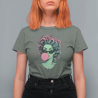 Winking Medusa In Sunglasses Blowing Bubble Gum T Shirt For Women Funny Greek Mythology Pop Art