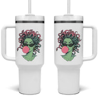 Winking Medusa In Sunglasses Blowing Bubble Gum Tumbler With Handle Funny Greek Mythology Pop Art