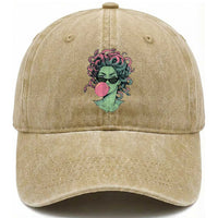 Winking Medusa In Sunglasses Blowing Bubble Gum Washed Cotton Baseball Cap Funny Greek Mythology Pop Art