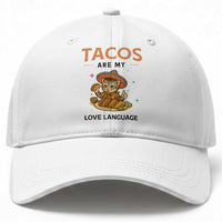 Tacos Are My Love Language Baseball Cap Funny Cat Eating Taco