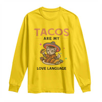 Tacos Are My Love Language Long Sleeve Shirt Funny Cat Eating Taco - Wonder Print Shop