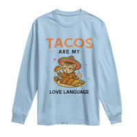 Tacos Are My Love Language Long Sleeve Shirt Funny Cat Eating Taco - Wonder Print Shop