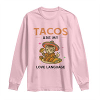 Tacos Are My Love Language Long Sleeve Shirt Funny Cat Eating Taco - Wonder Print Shop