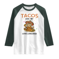 Tacos Are My Love Language Raglan Shirt Funny Cat Eating Taco - Wonder Print Shop