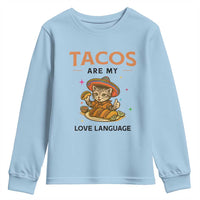 Tacos Are My Love Language Youth Sweatshirt Funny Cat Eating Taco - Wonder Print Shop