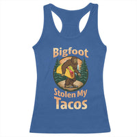 Funny Bigfoot Stole My Tacos Racerback Tank Top Sasquatch Taco Lover